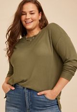 Plus Size 24/7 Cozy Rib Long Sleeve Top, C3142, small