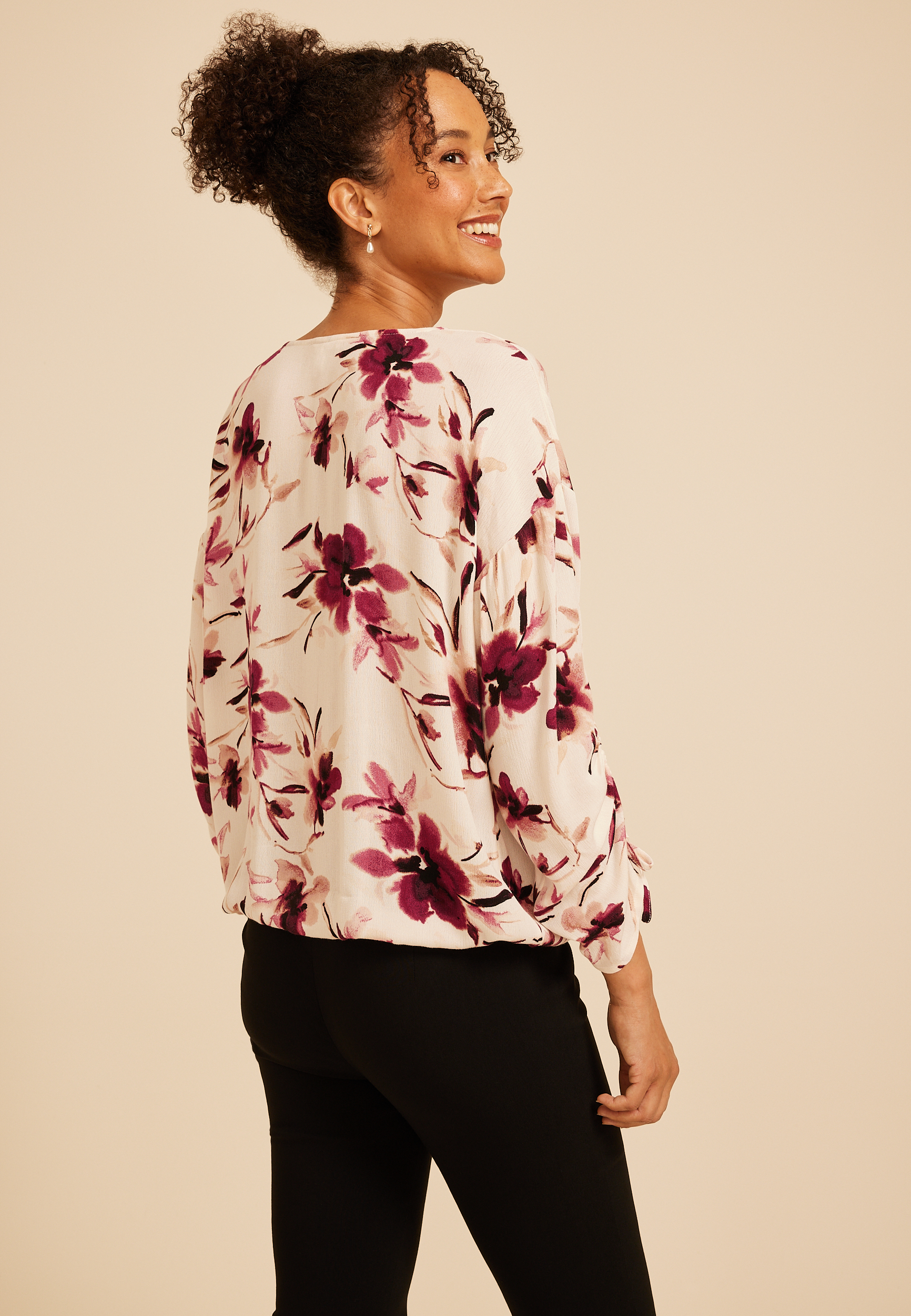Floral Cinched Sleeve Blouse, C1677, large