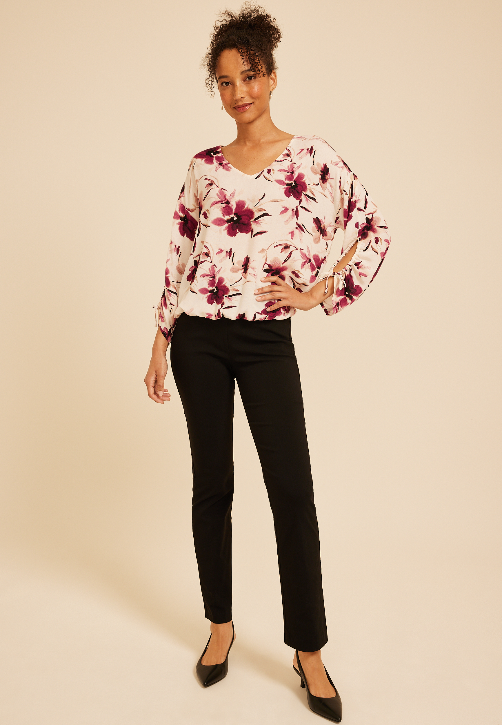 Floral Cinched Sleeve Blouse, C1677, large