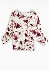 Plus Size Floral Cinched Sleeve Blouse, C1677, small