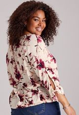 Plus Size Floral Cinched Sleeve Blouse, C1677, small