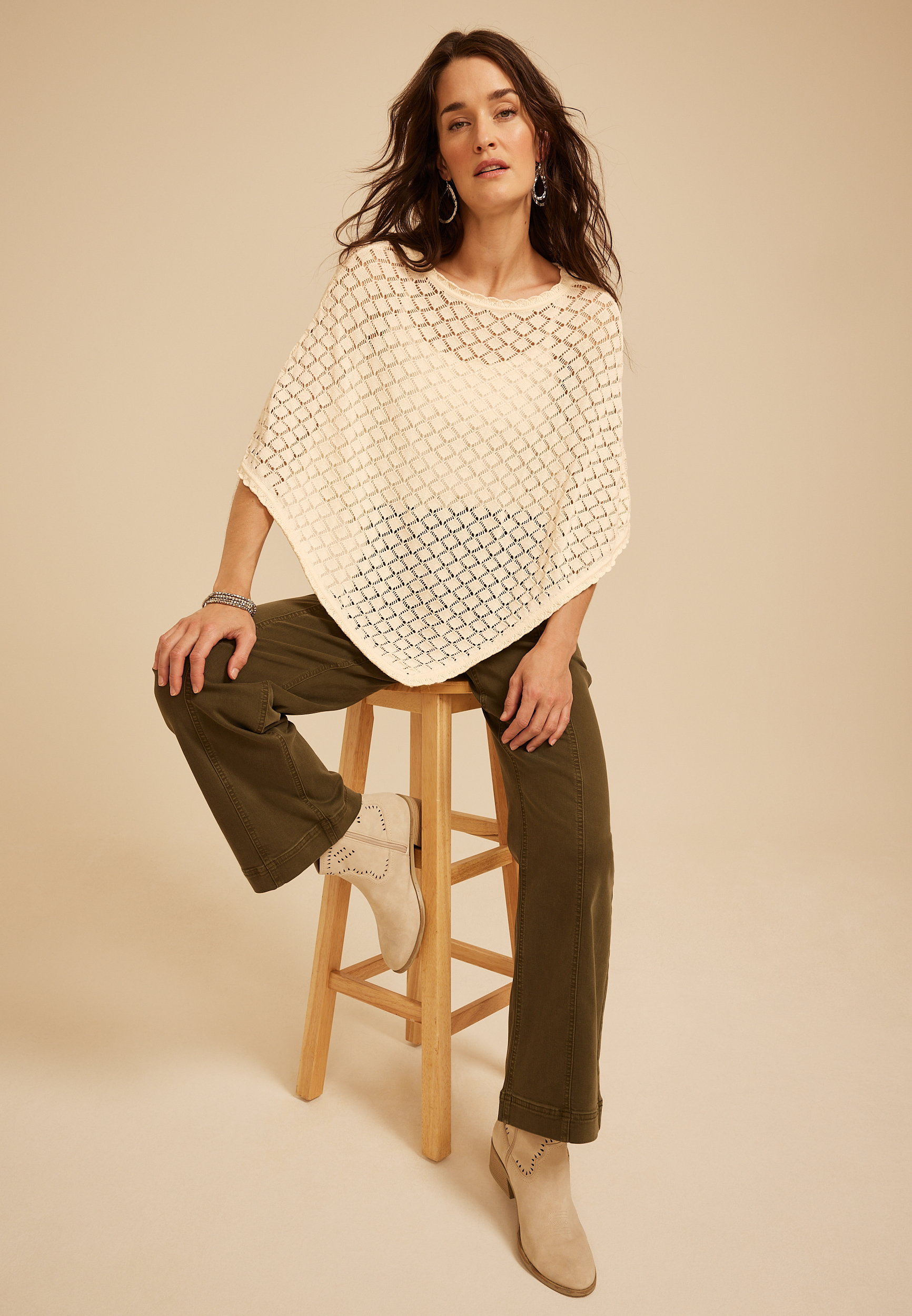 Pointelle Sweater Poncho