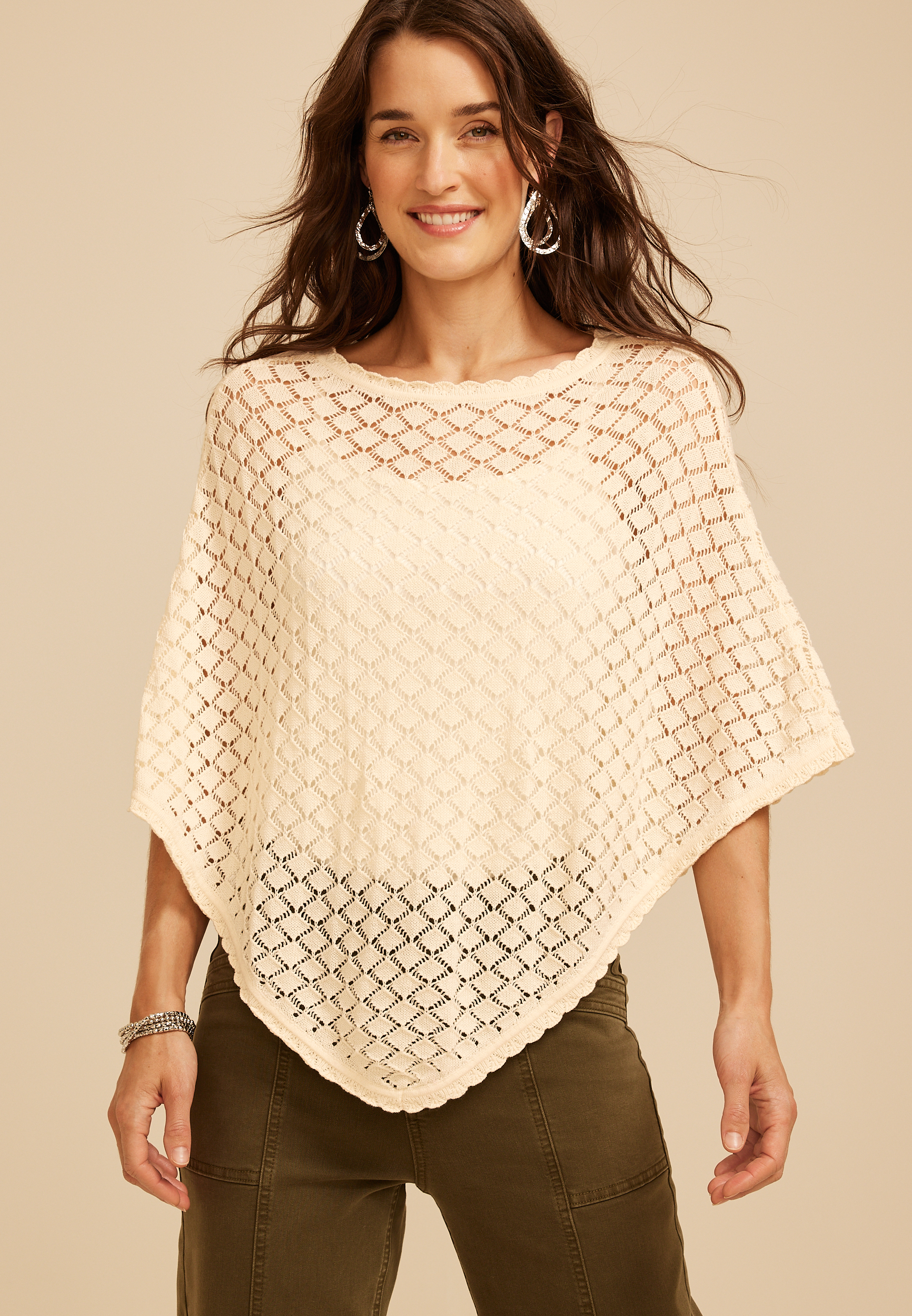 Pointelle Sweater Poncho, C8232, large