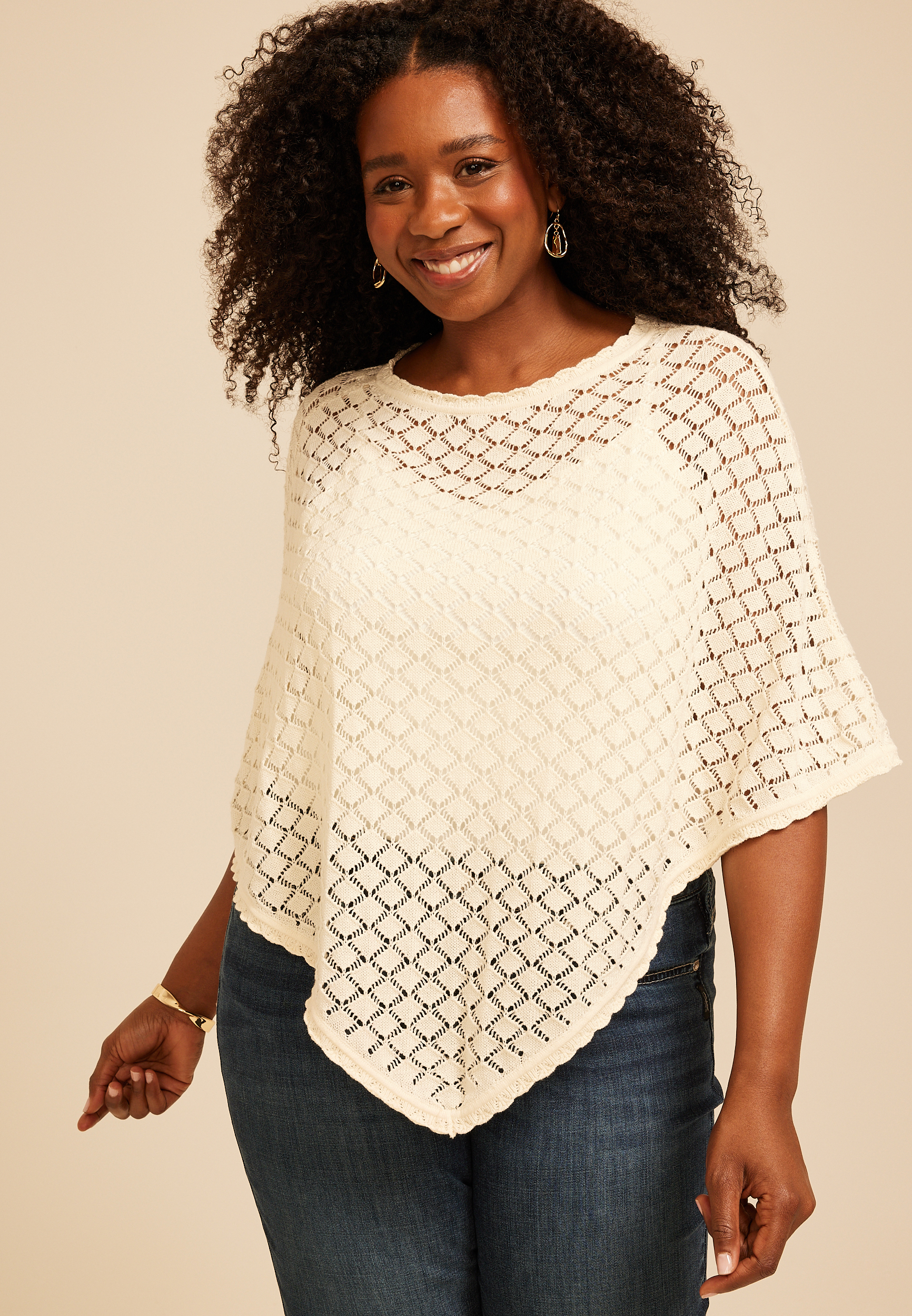 Pointelle Sweater Poncho, C8232, large