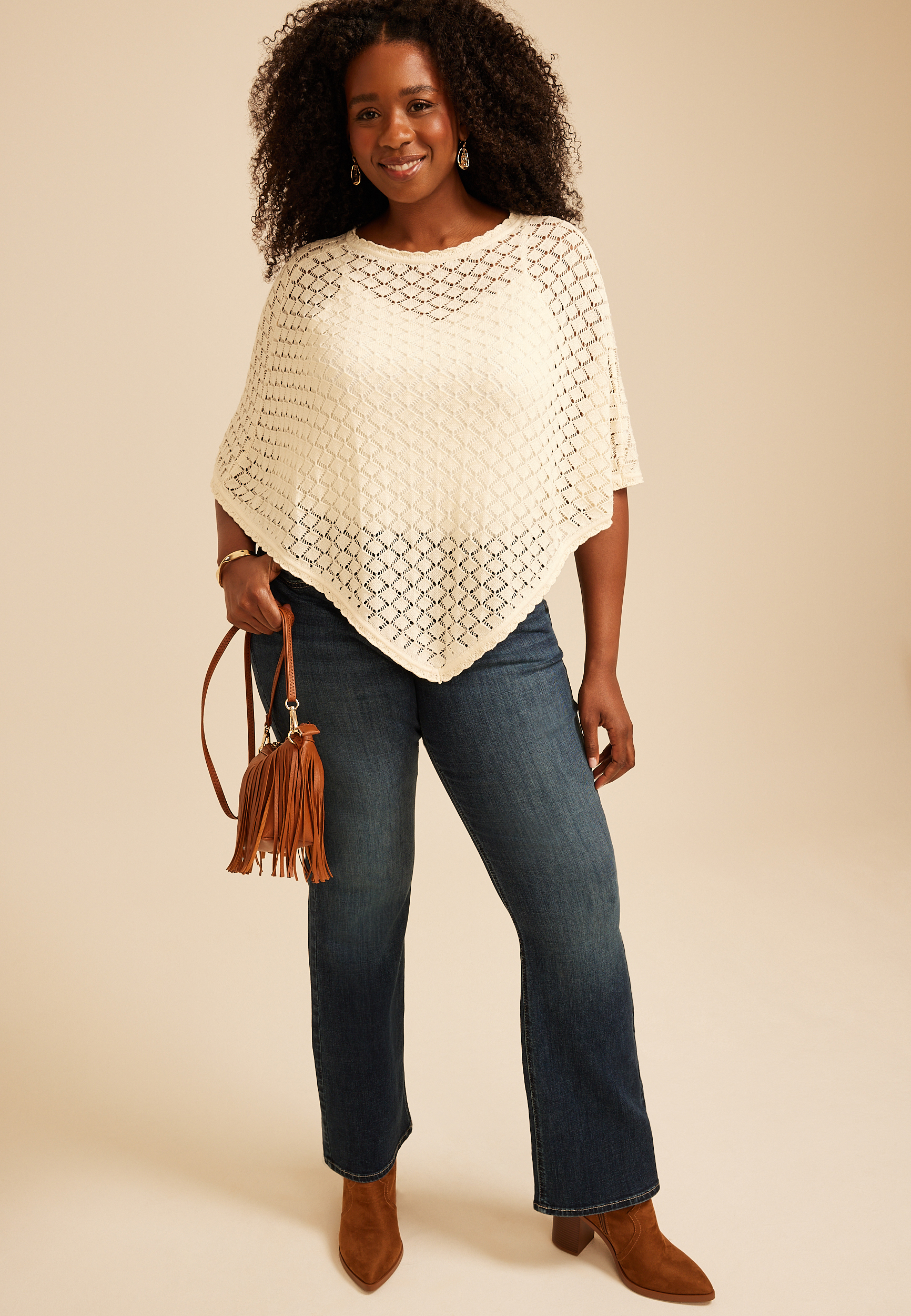 Pointelle Sweater Poncho, C8232, large