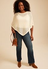Pointelle Sweater Poncho, C8232, small