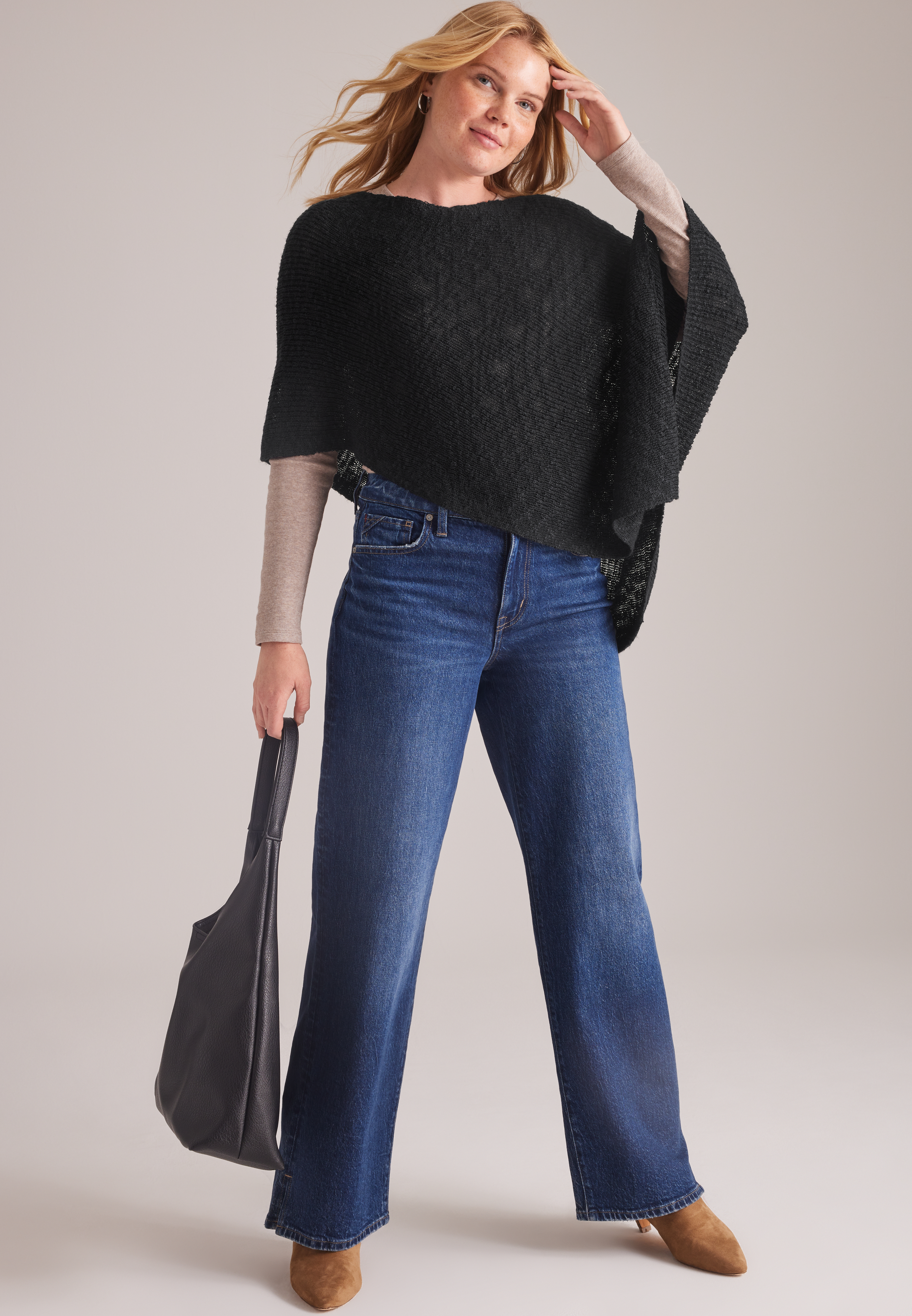 Off Shoulder Asymmetrical Sweater Poncho, C106, large