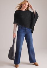 Off Shoulder Asymmetrical Sweater Poncho, C106, small