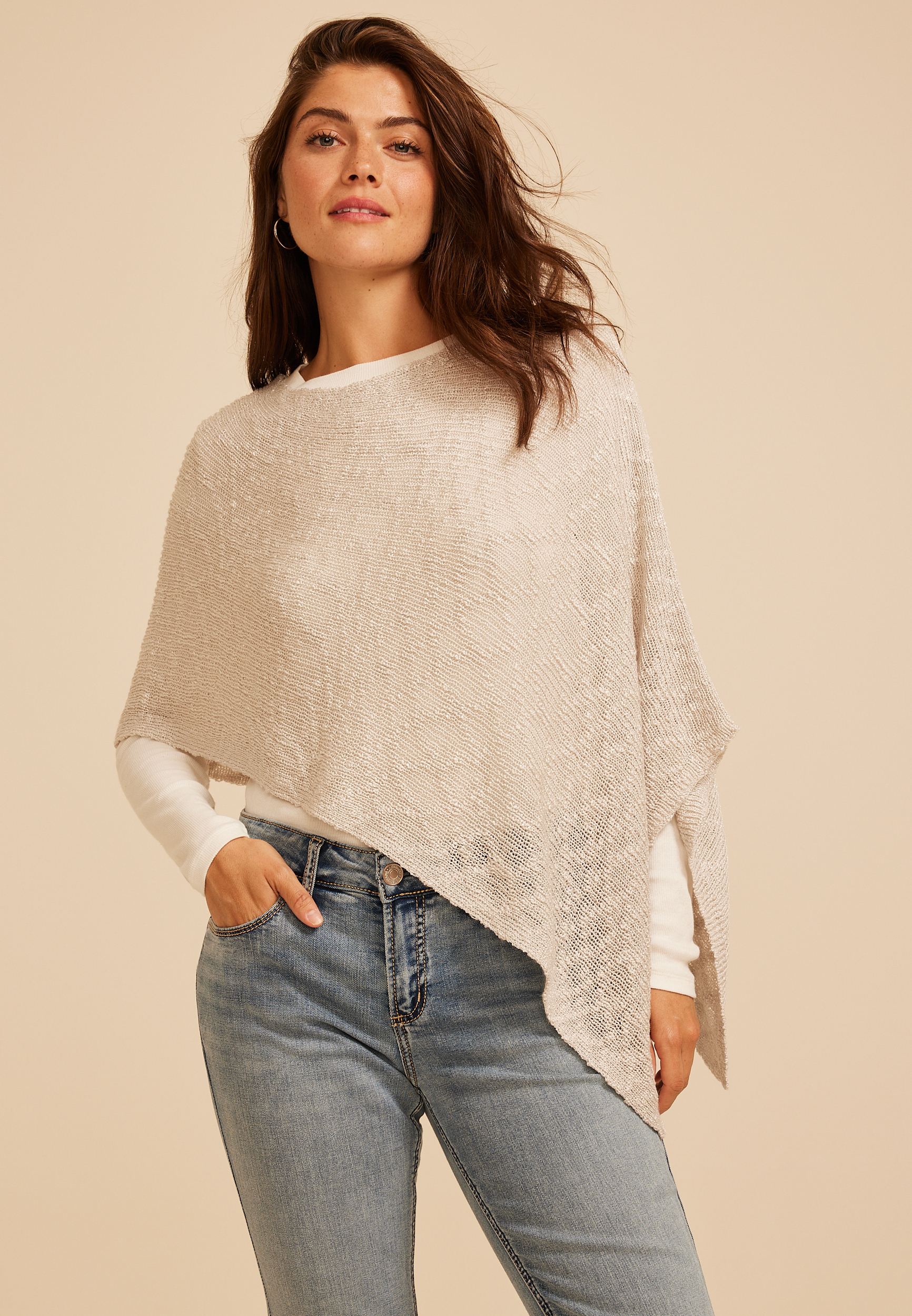 Off Shoulder Asymmetrical Sweater Poncho