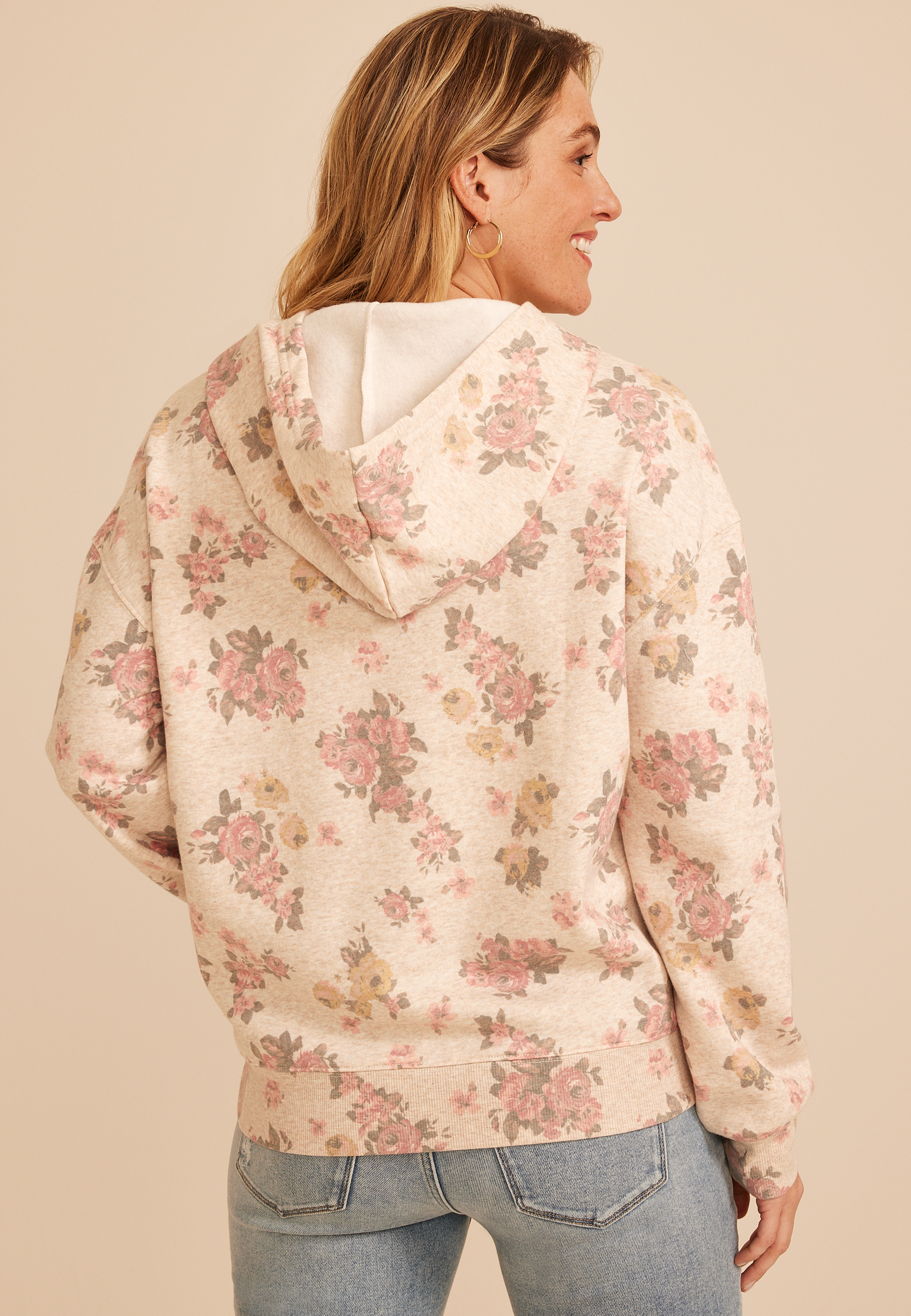 Floral Print Hoodie, C1008, large