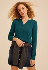 Brushed Split Neck Henley Top, C3784, small