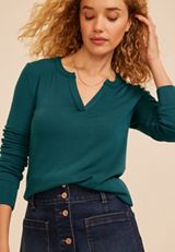 Brushed Split Neck Henley Top, C3784, small