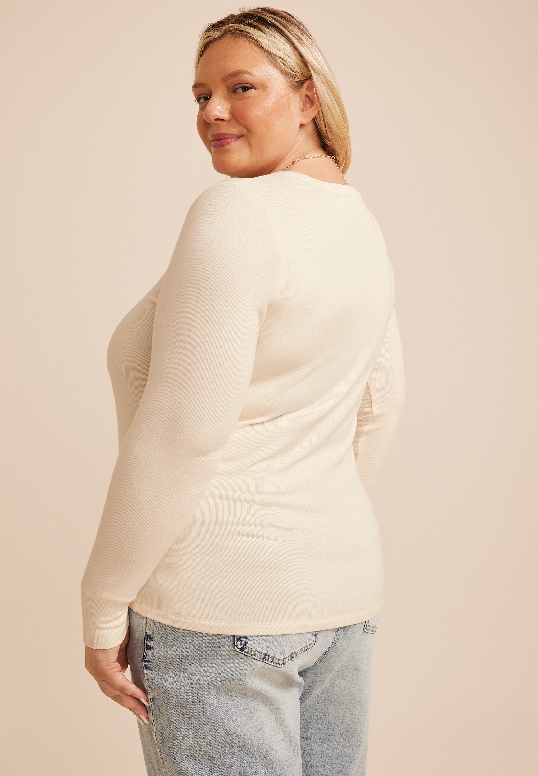 Plus Size Brushed Split Neck Henley Top, C8232, large