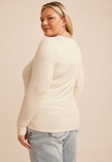Plus Size Brushed Split Neck Henley Top, C8232, small