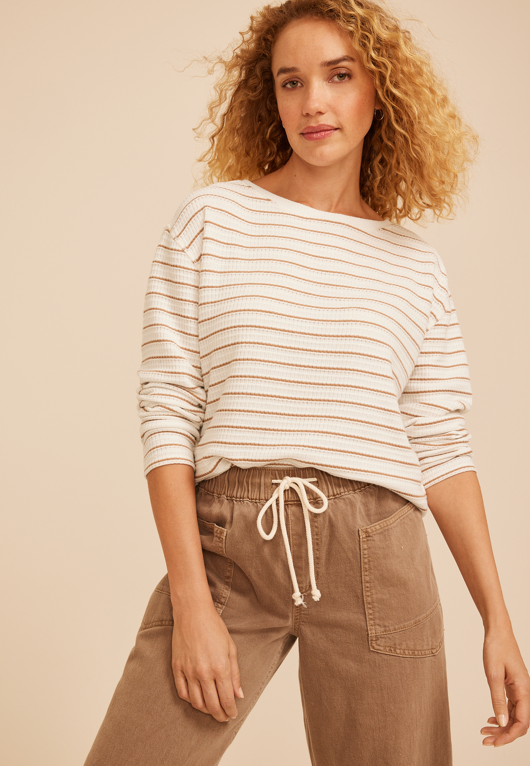 Haven Waffle Stripe Crew Neck Top, C4563, large