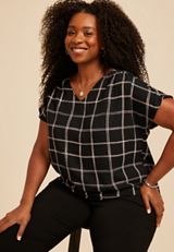 Plus Size Windowpane Plaid Bubble Hem Blouse, C1756, small