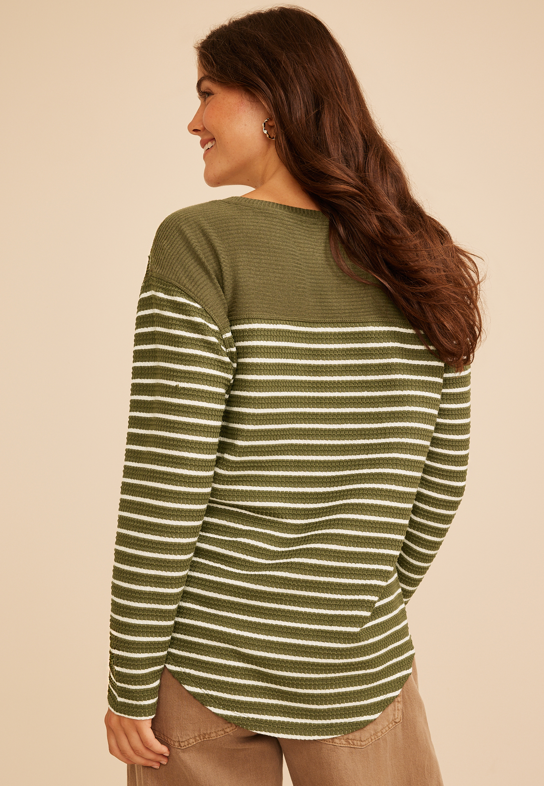 Haven Waffle Stripe Crew Neck Top, C9162, large