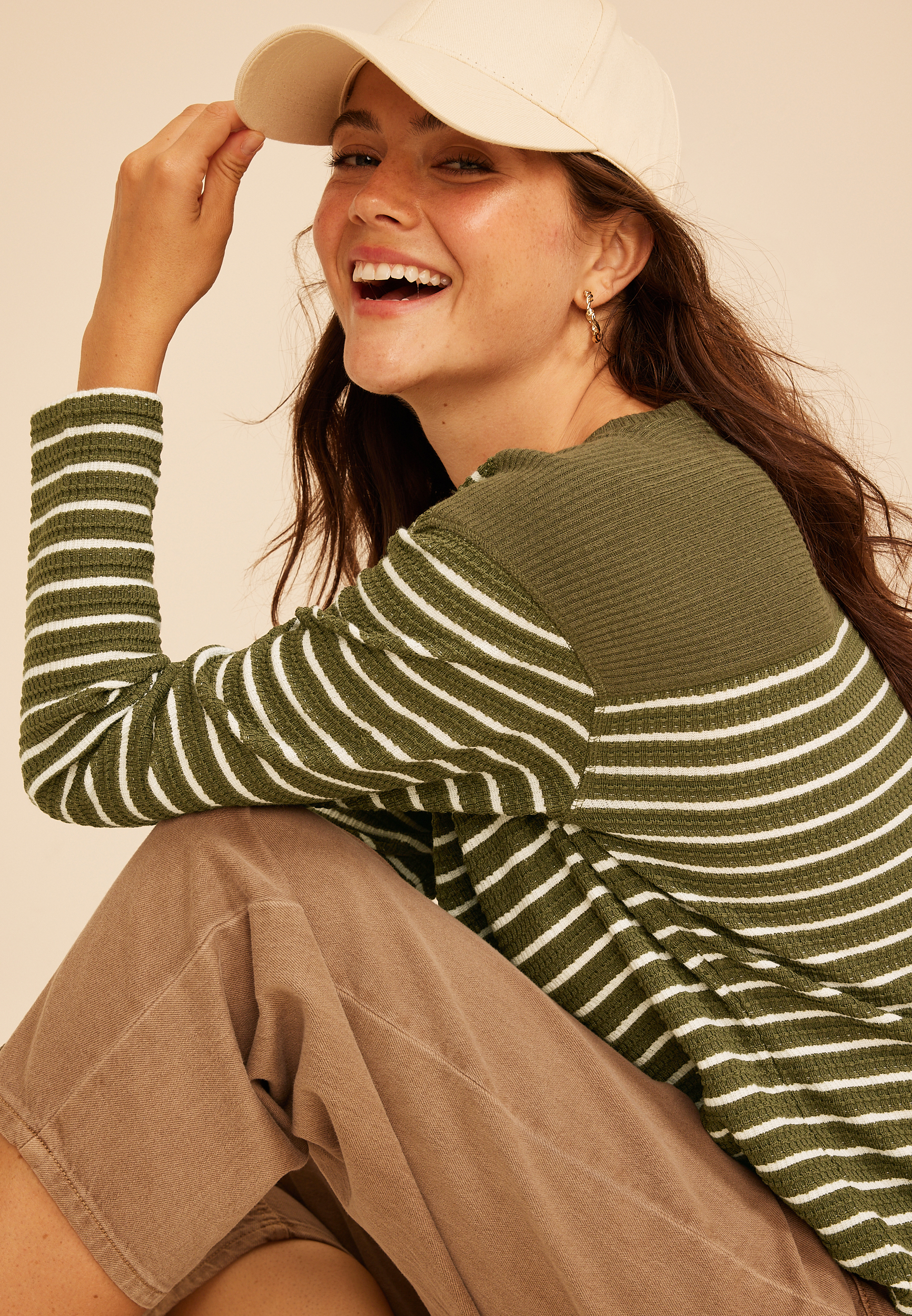 Haven Waffle Stripe Crew Neck Top, C9162, large