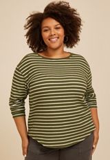 Plus Size Haven Waffle Stripe Crew Neck Top, C9162, small