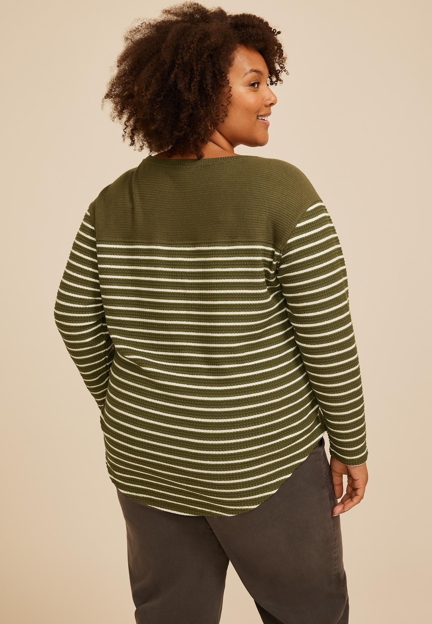 Plus Size Haven Waffle Stripe Crew Neck Top, C9162, large