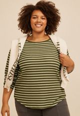 Plus Size Haven Waffle Stripe Crew Neck Top, C9162, small