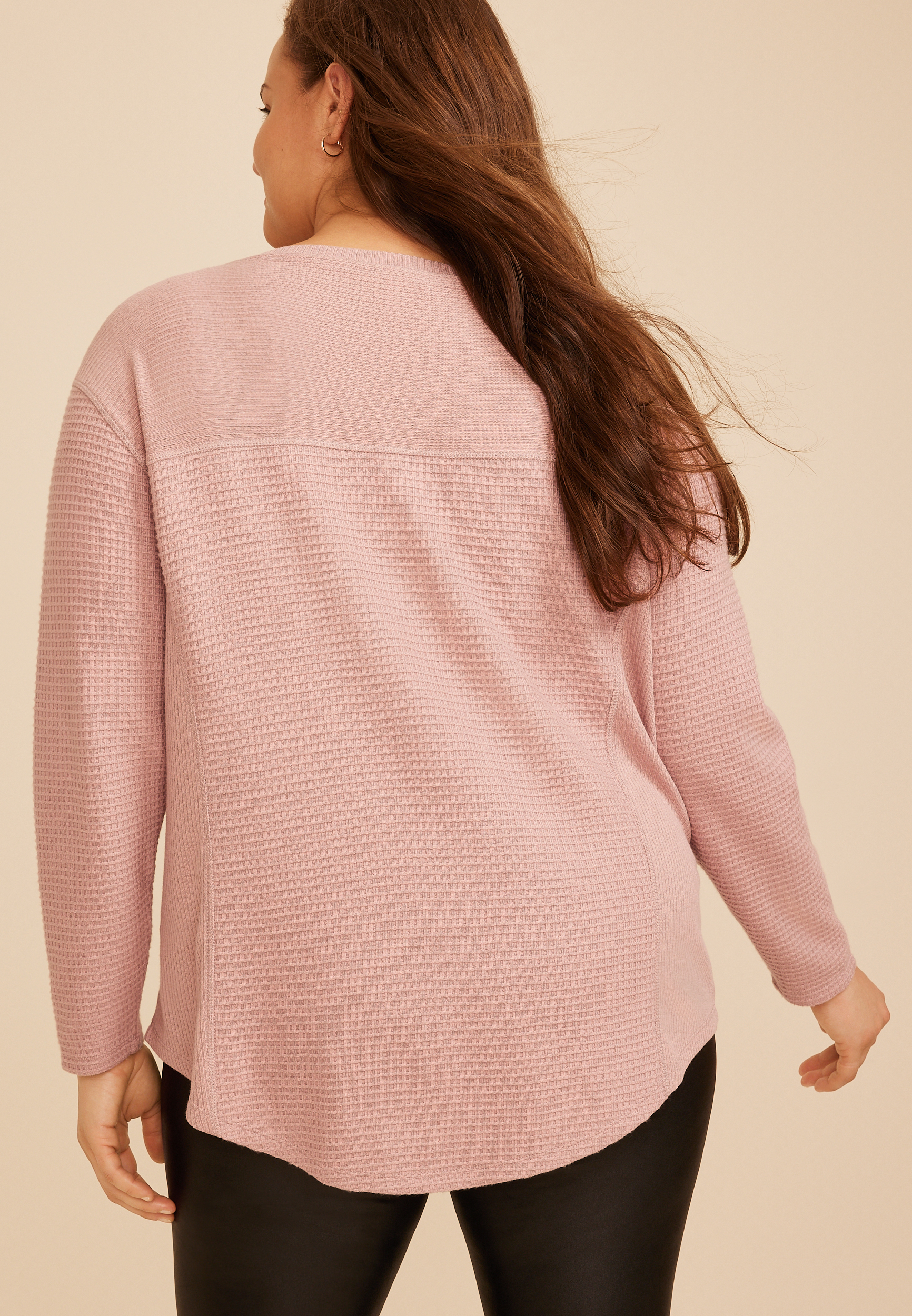 Plus Size Haven Waffle Crew Neck Top, C6135, large