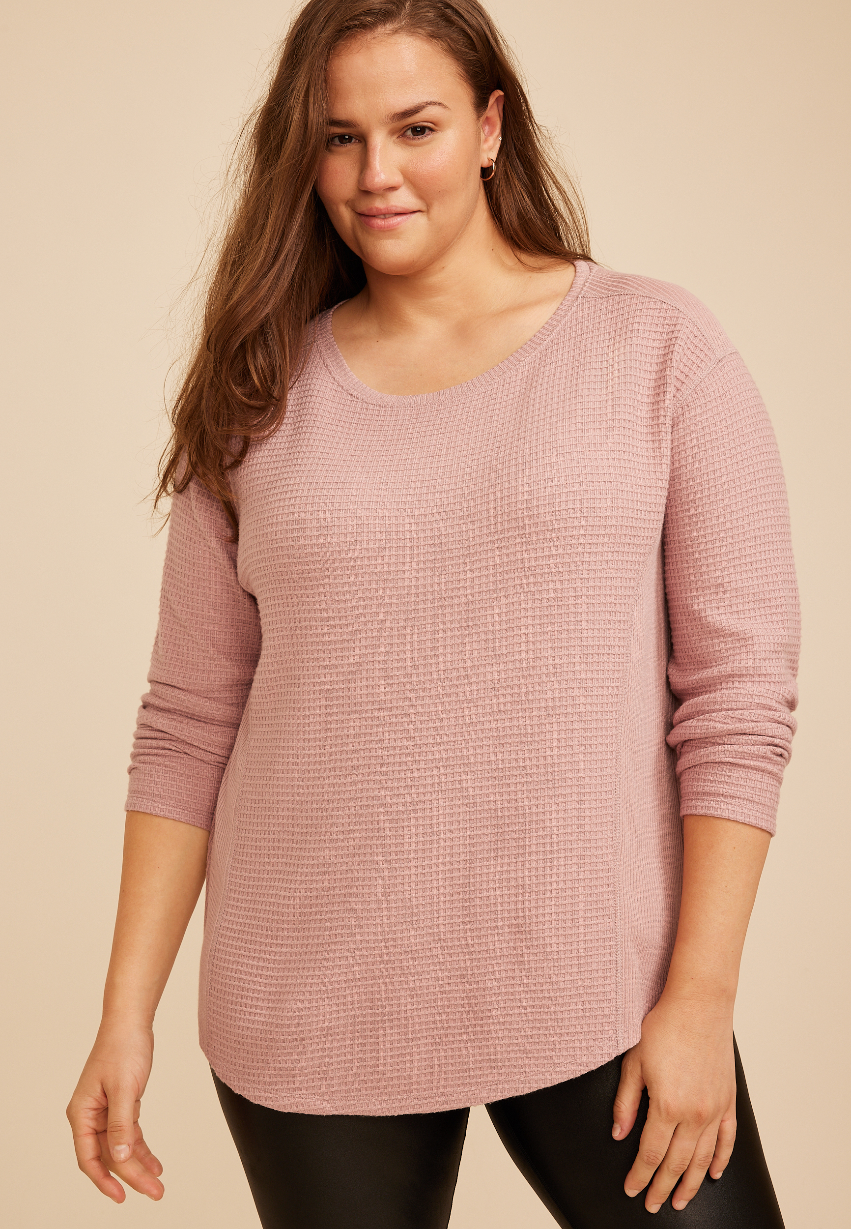 Plus Size Haven Waffle Crew Neck Top, C6135, large
