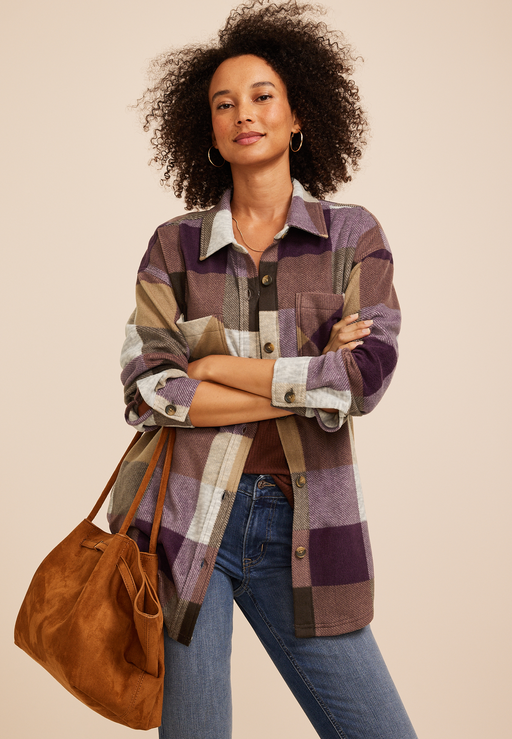 Wilder Plaid Fleece Shacket, C1524, large