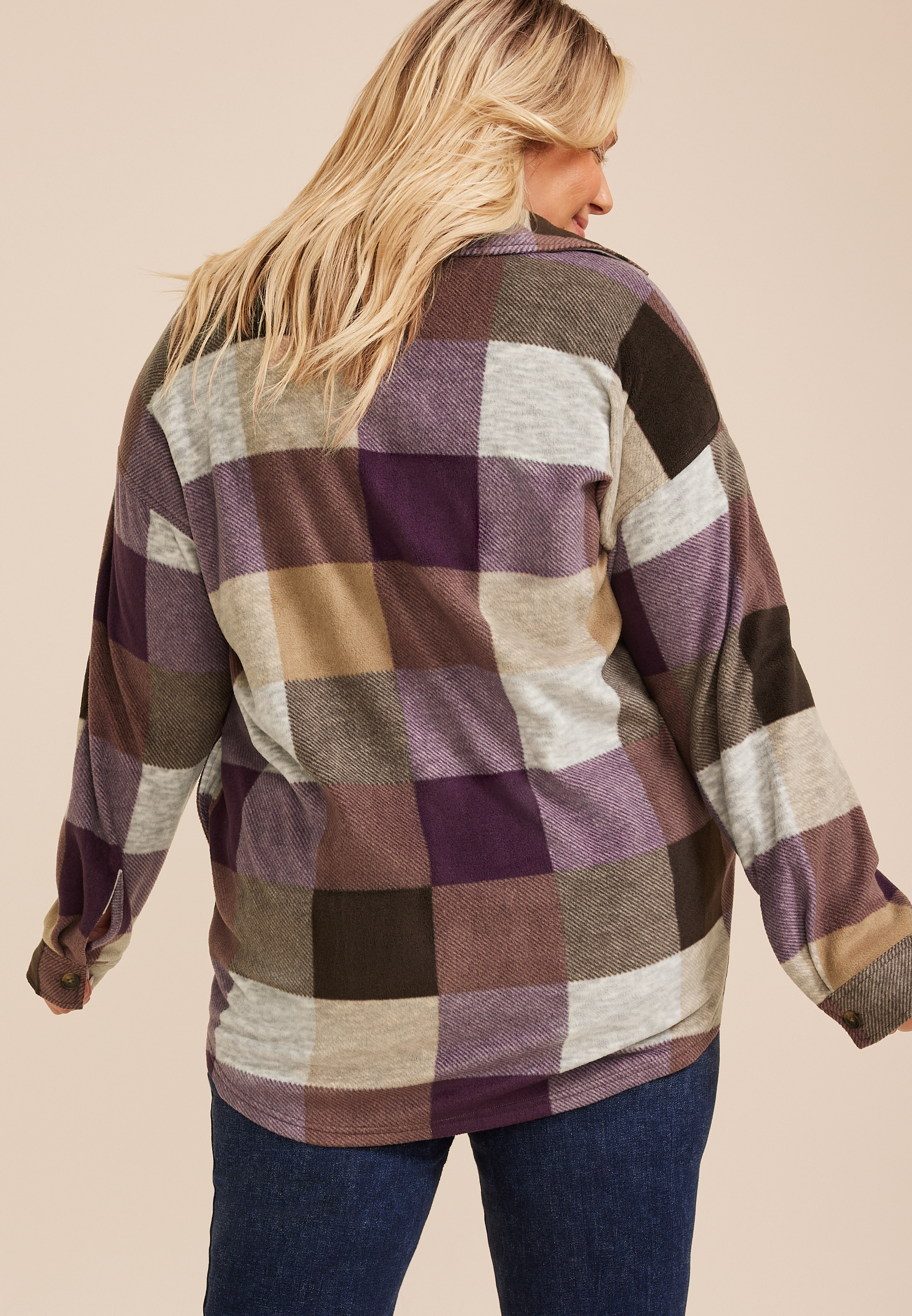 Plus Size Wilder Plaid Fleece Shacket, C1524, large