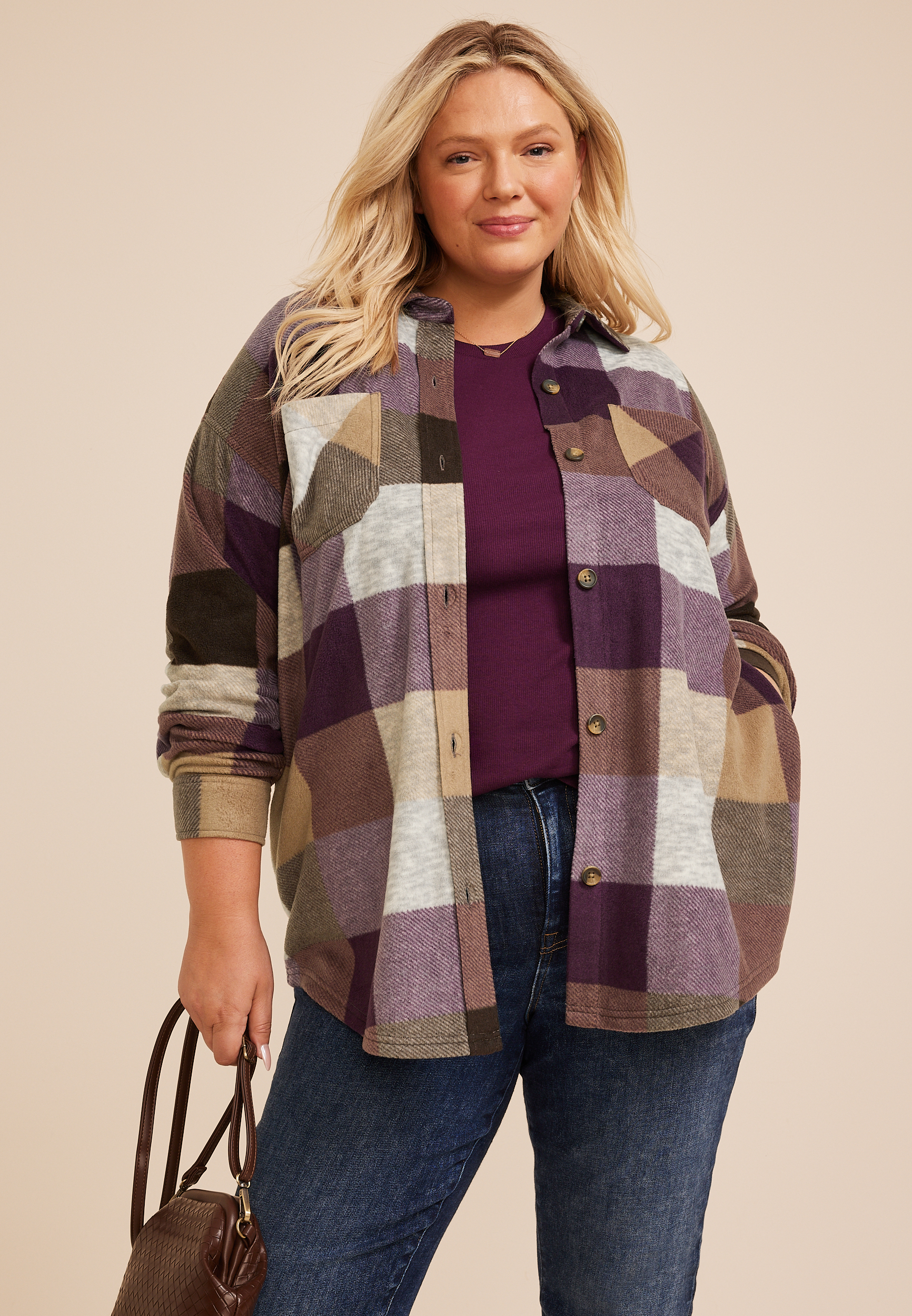 Plus Size Wilder Plaid Fleece Shacket, C1524, large
