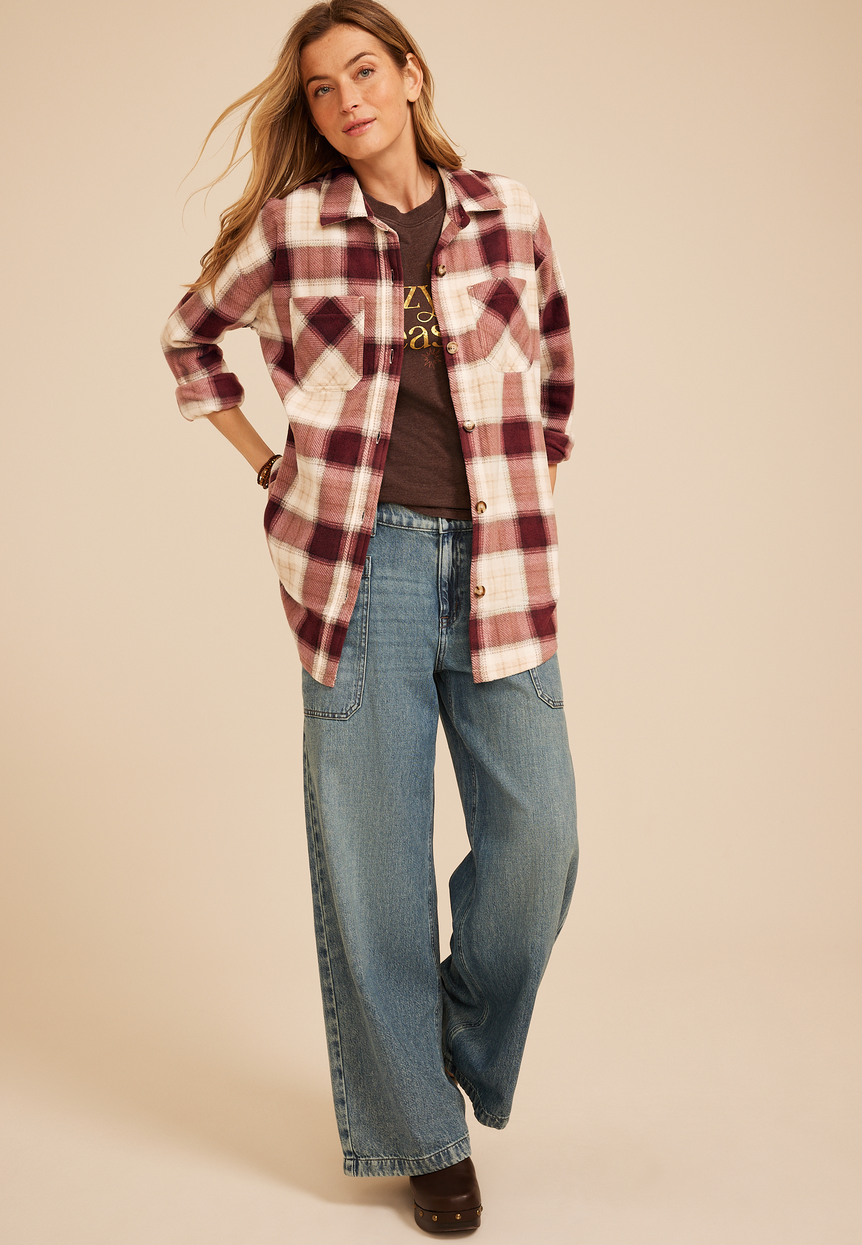 Wilder Plaid Fleece Shacket, C392, large