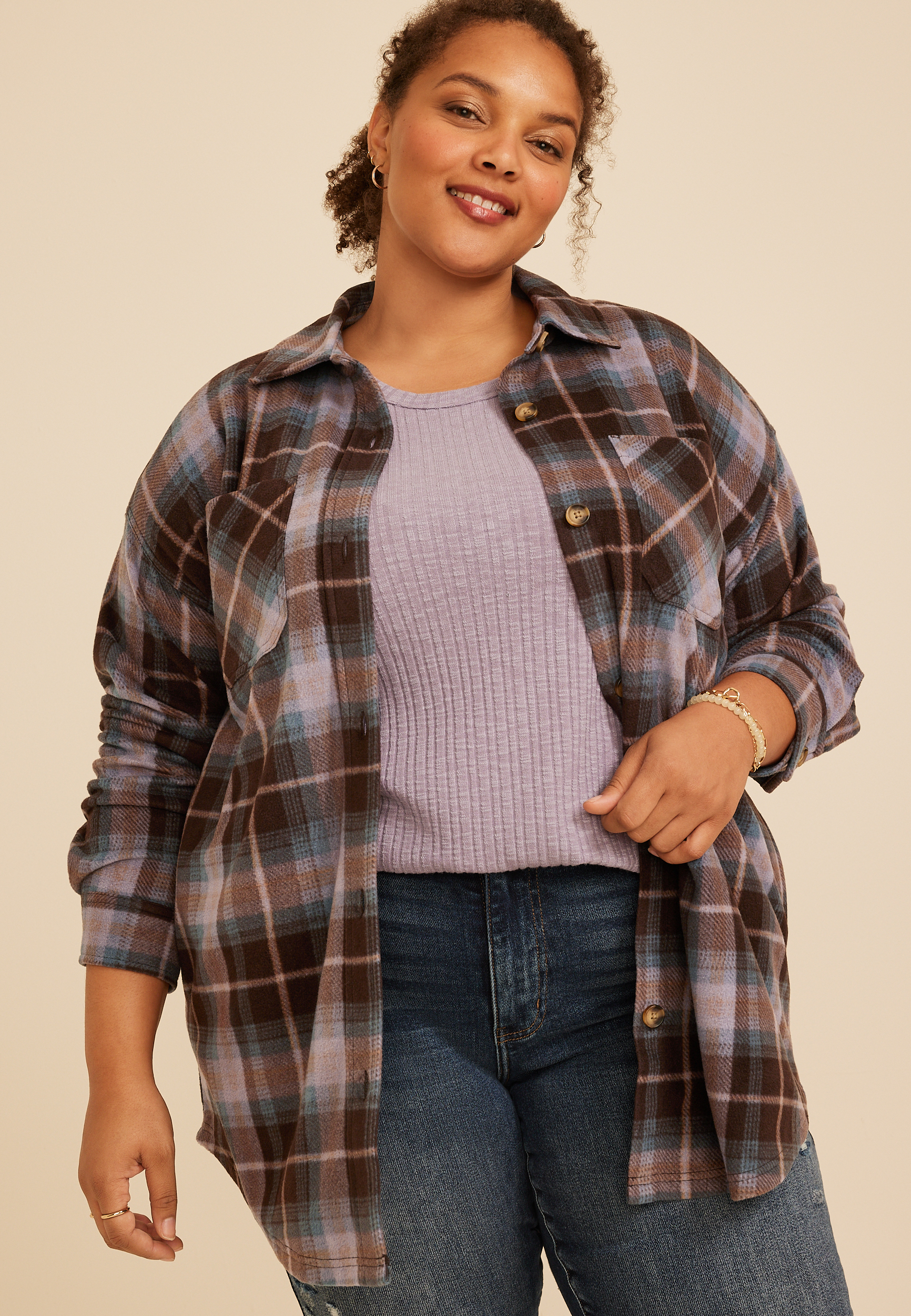 Plus Size Wilder Fleece Shacket, C1635, large