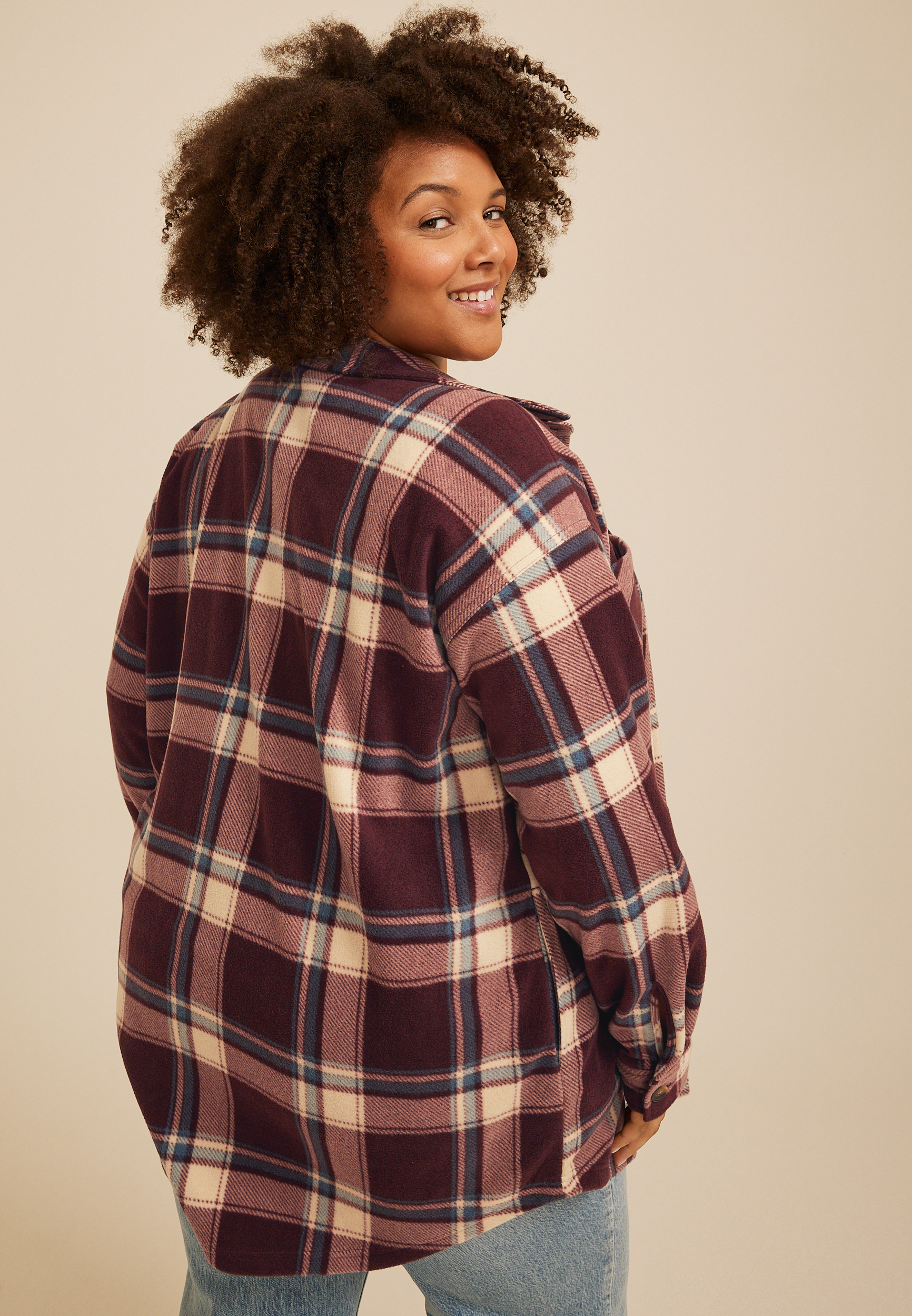 Plus Size Wilder Plaid Fleece Shacket, C97, large