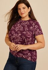 Plus Size 24/7 Kennedy Floral Crew Neck Tee, C9028, small