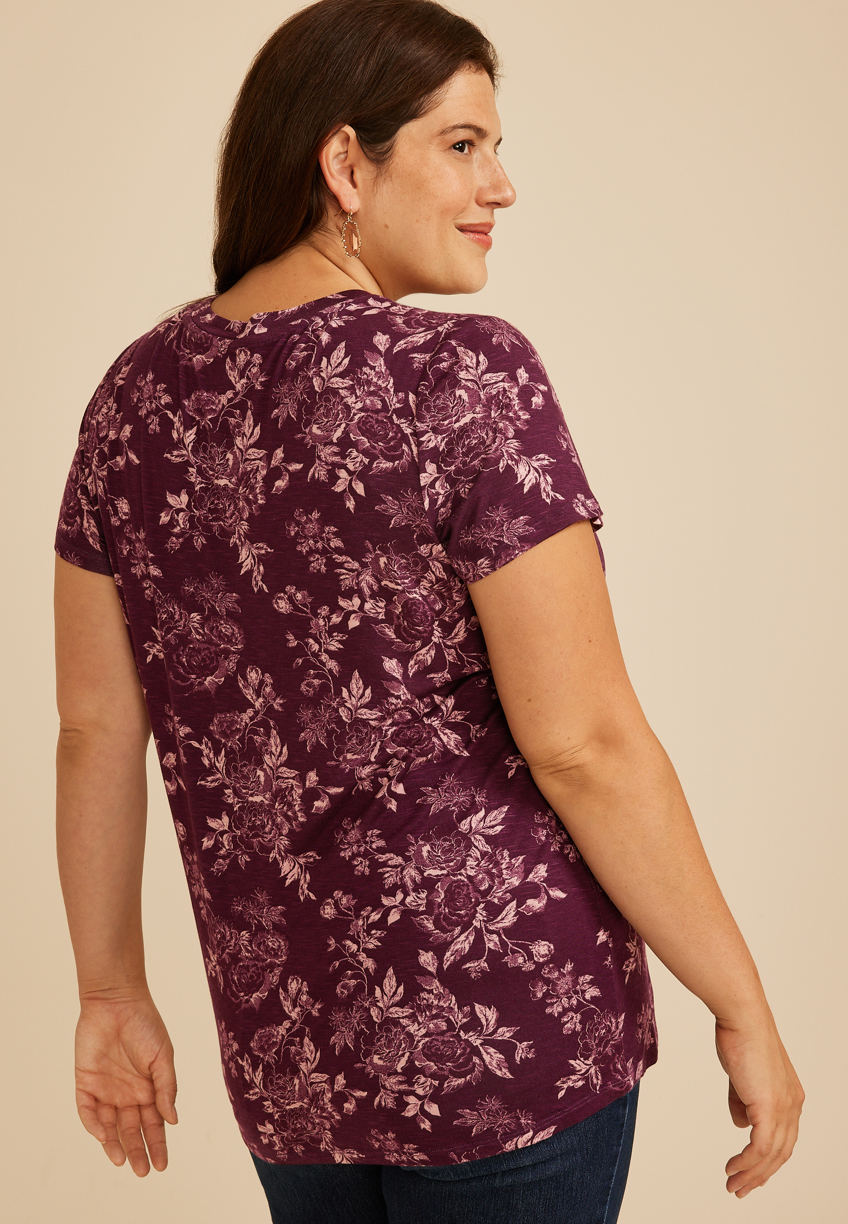 Plus Size 24/7 Kennedy Floral Crew Neck Tee, C9028, large