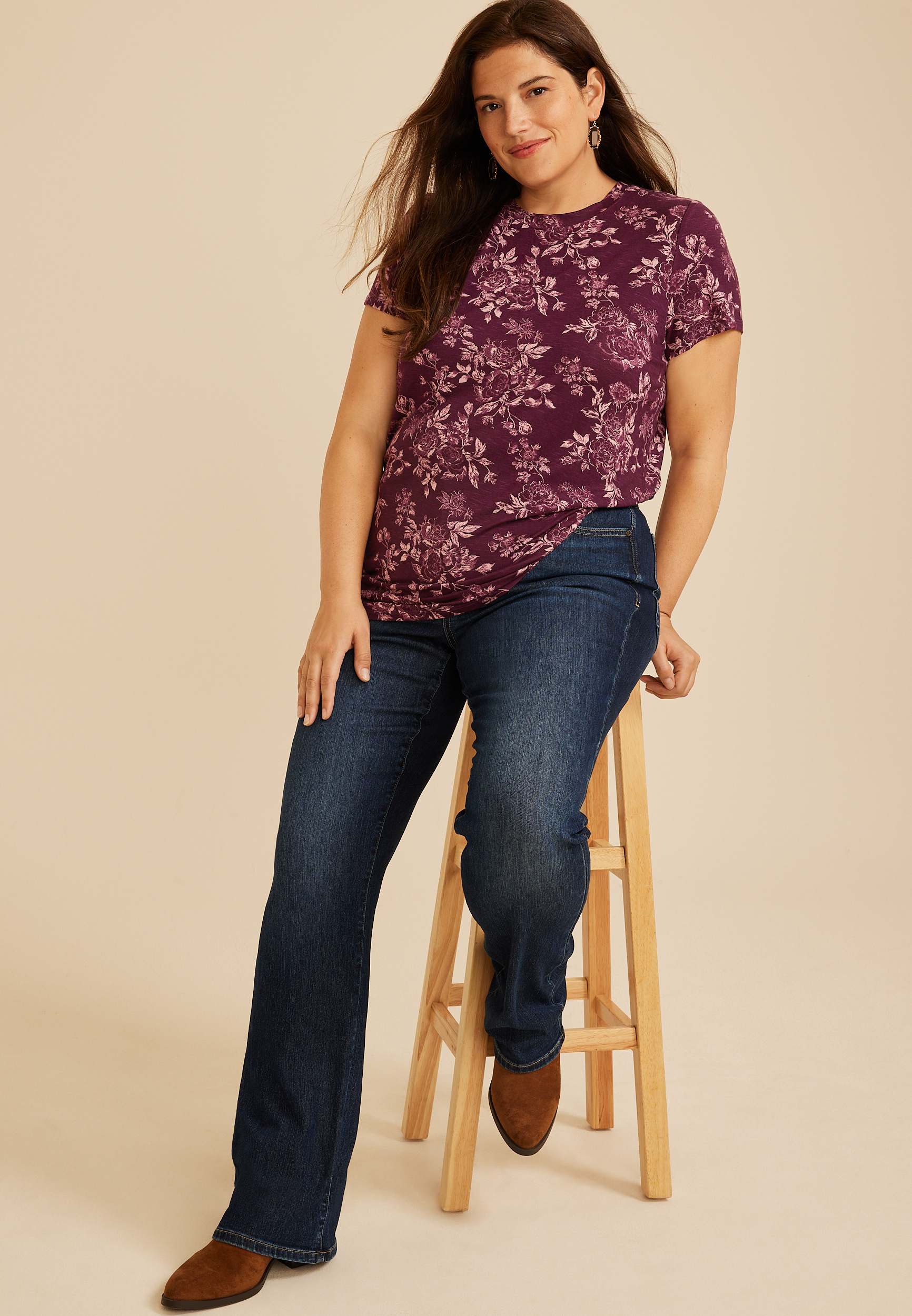 Plus Size 24/7 Kennedy Floral Crew Neck Tee, C9028, large