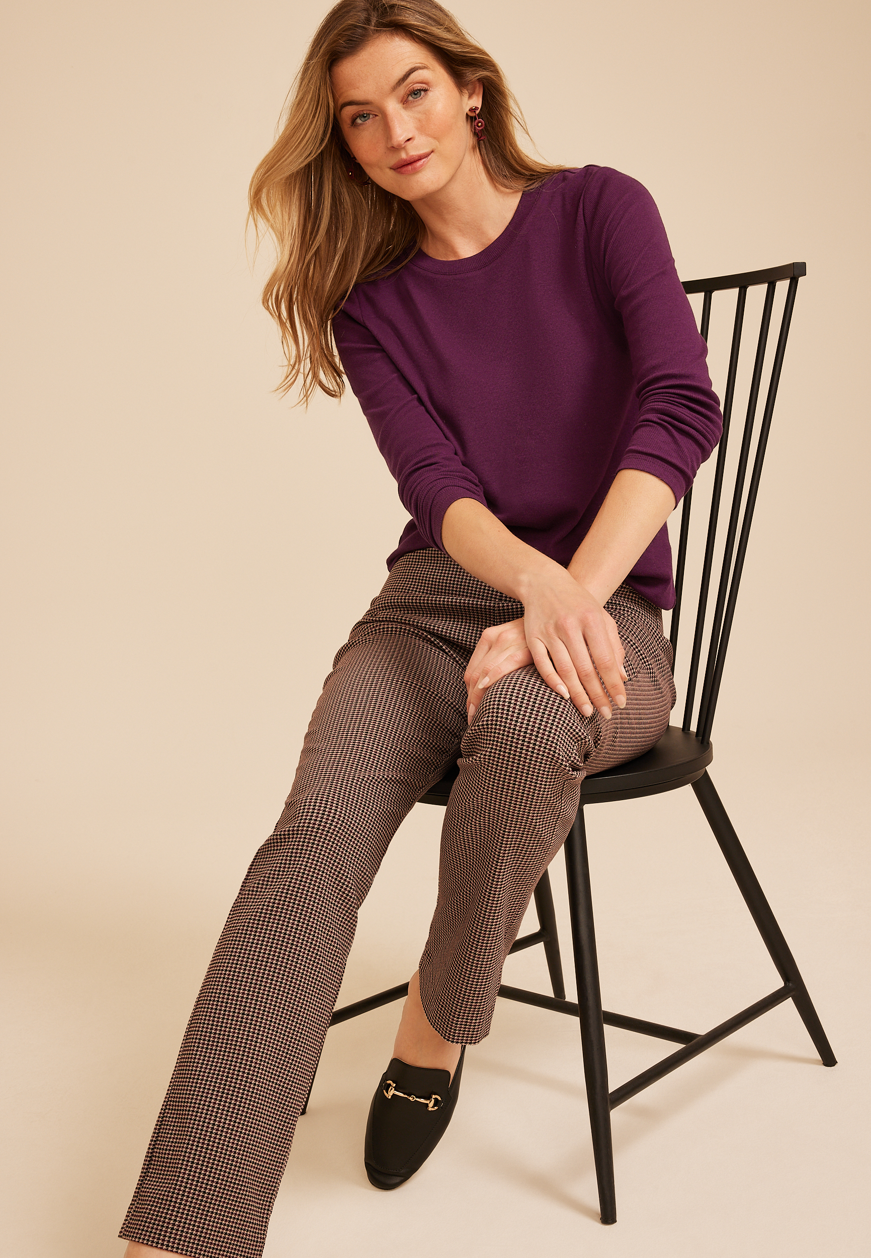 24/7 Ada Ribbed Long Sleeve Tee, POTENT PURPLE, large