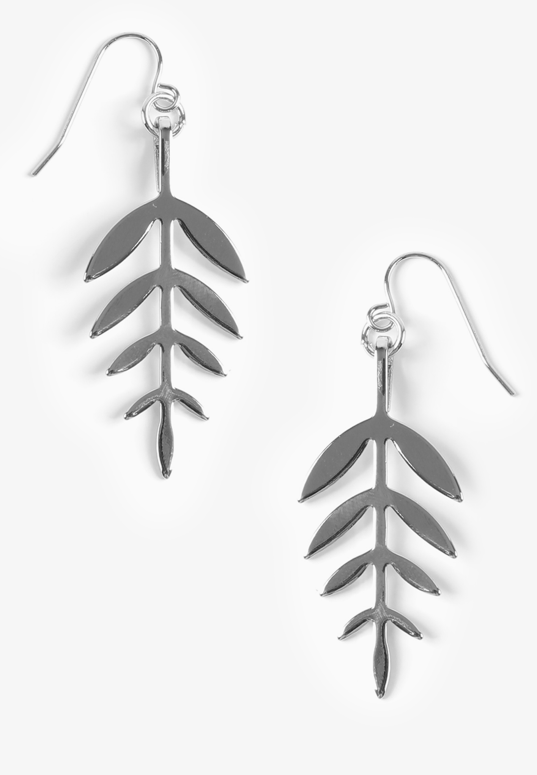 Silver Feather Drop Earrings
