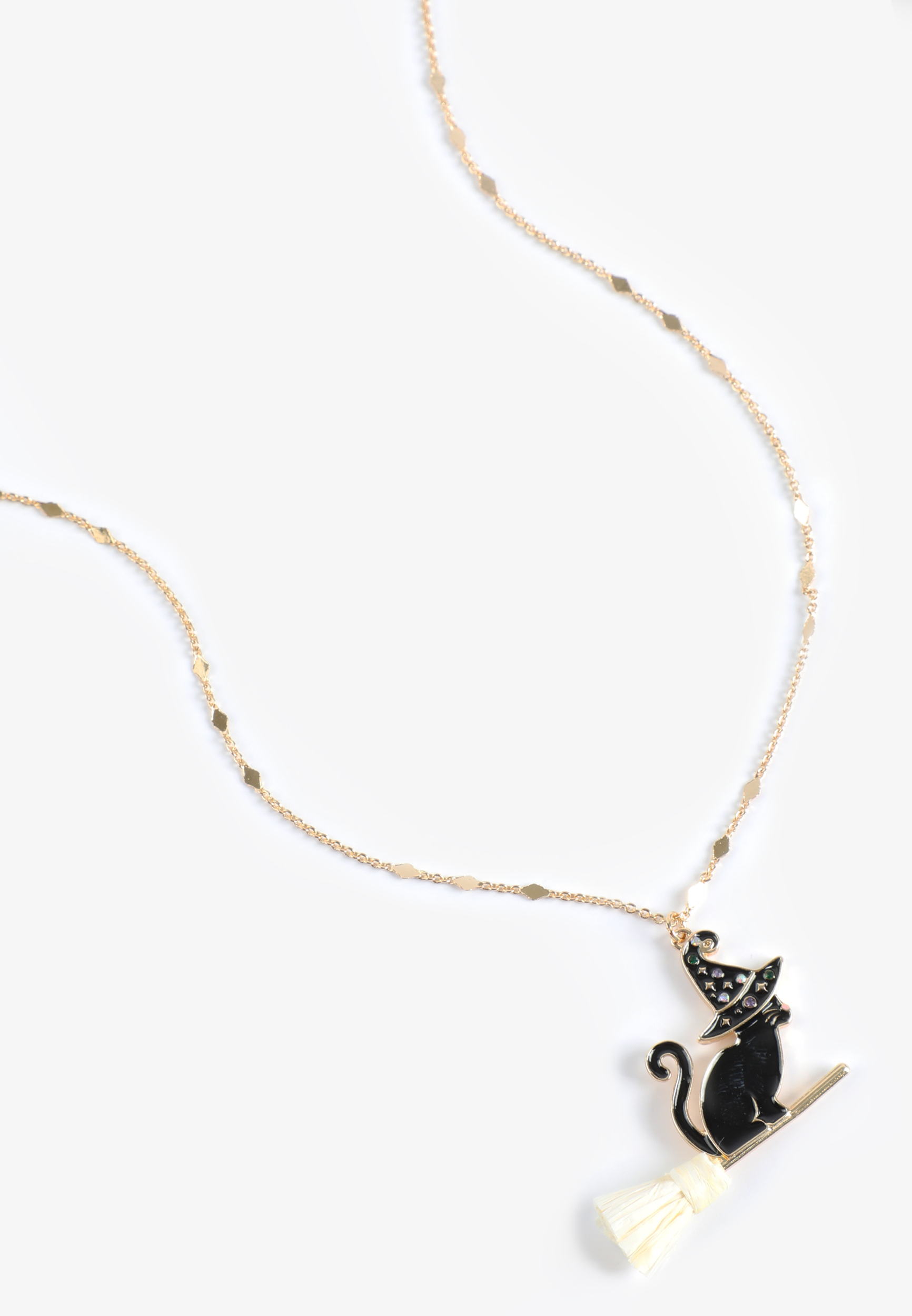 Black Cat Witch Hat Pendant Necklace