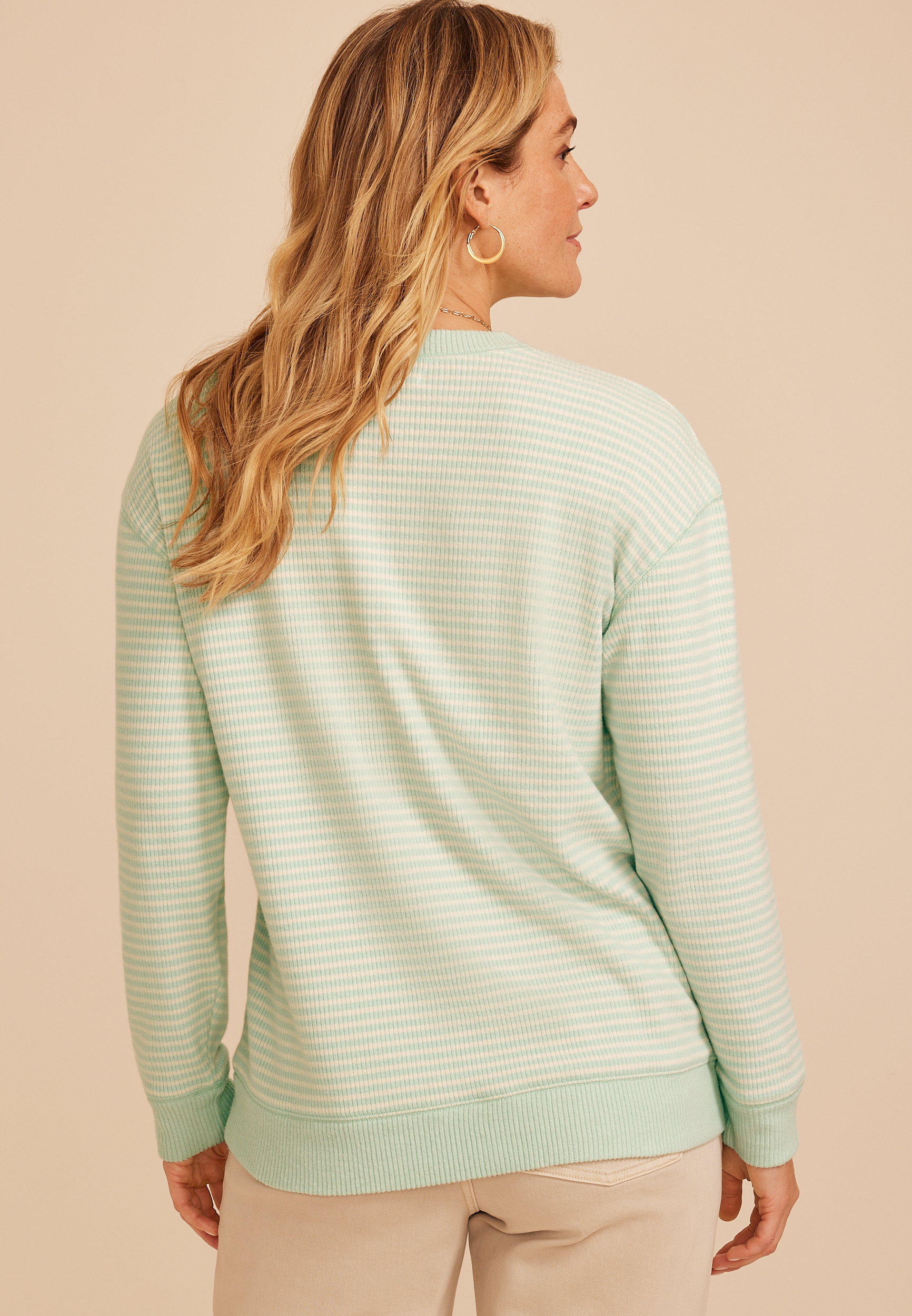 Stripe Waffle Knit Sweatshirt, C5208, large