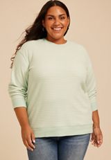 Plus Size Stripe Waffle Knit Sweatshirt, C5208, small