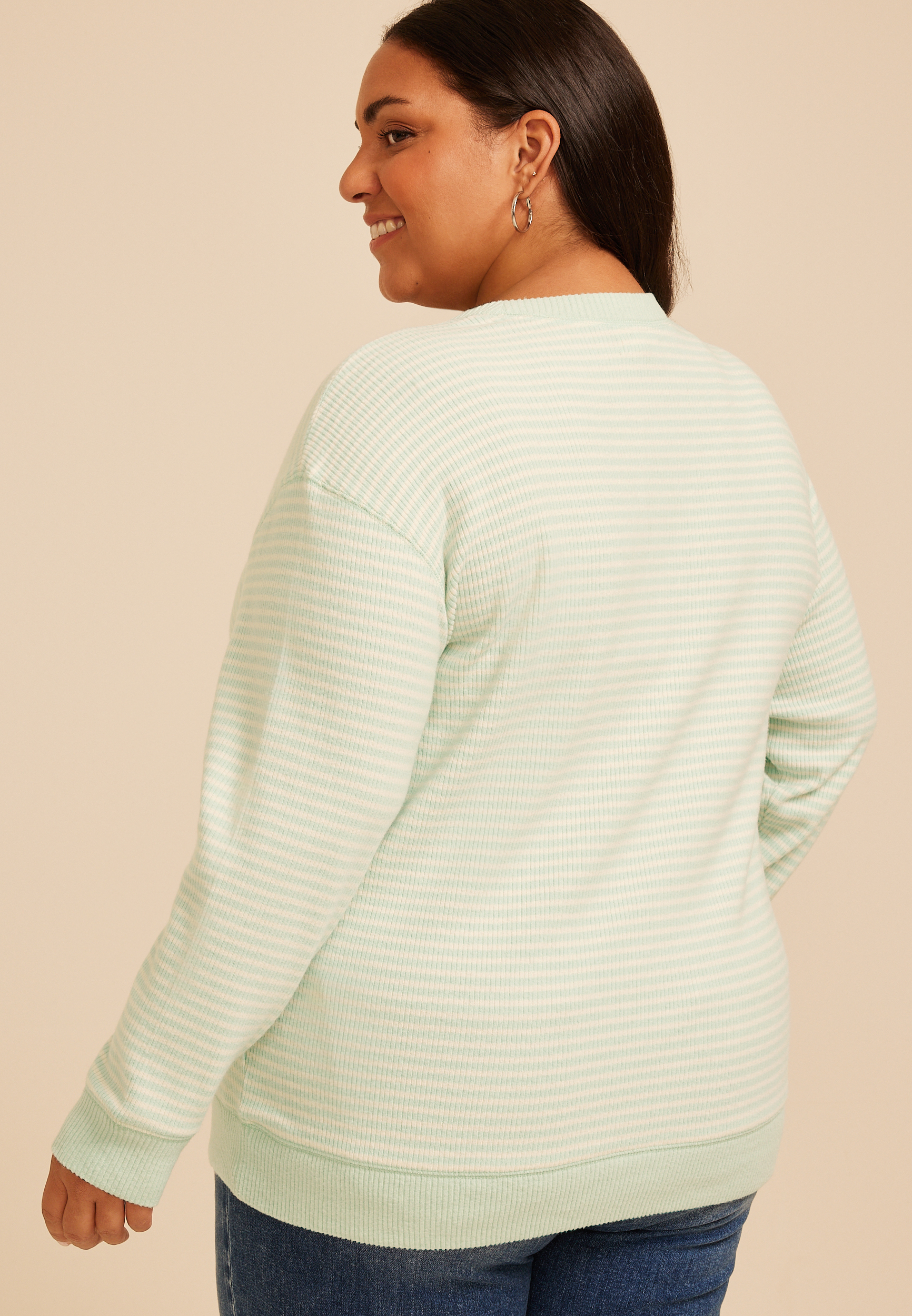 Plus Size Stripe Waffle Knit Sweatshirt, C5208, large