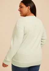 Plus Size Stripe Waffle Knit Sweatshirt, C5208, small