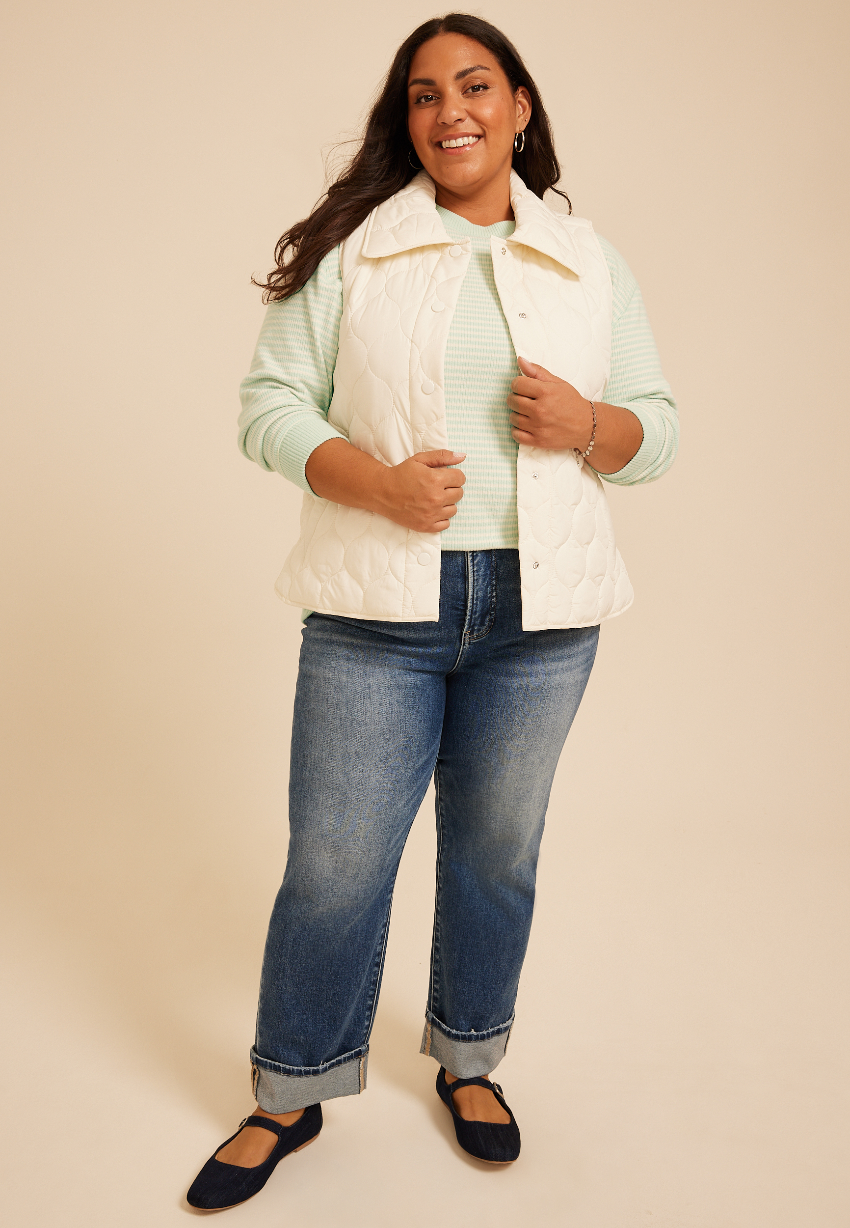Plus Size Stripe Waffle Knit Sweatshirt, C5208, large