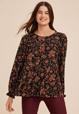 Floral Tiered Peasant Sleeve Blouse, C1756, small