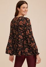 Floral Tiered Peasant Sleeve Blouse, C1756, small