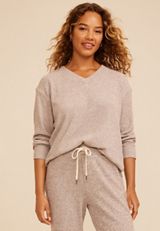 Cozy Stripe Waffle Knit V Neck Top, C1229, small