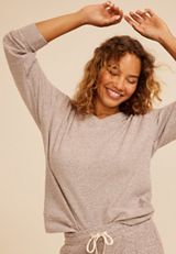 Cozy Stripe Waffle Knit V Neck Top, C1229, small