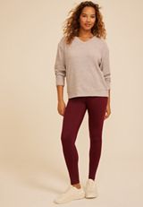 Cozy Stripe Waffle Knit V Neck Top, C1229, small
