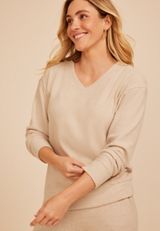 Cozy Stripe Waffle Knit V Neck Top, AMPHORA, small